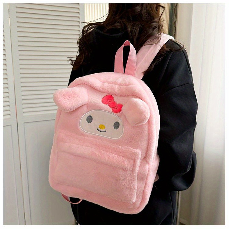 [Officially Licensed] Sanrio Plush Backpack Suitable for - Cute Y2K School Bag with Yellow Duck & Pink Rabbit Characters, Soft Lightweight Backpack, Large Capacity Bookbag Gift for, for Teenager