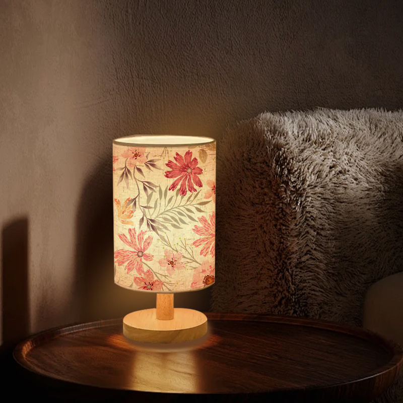 TEMU A Single Double-sided Printed Bedside Lamp Featuring A Easy Round Linen Shade, Providing Soft Lighting That Enhances The Bedroom Ambiance. Usb