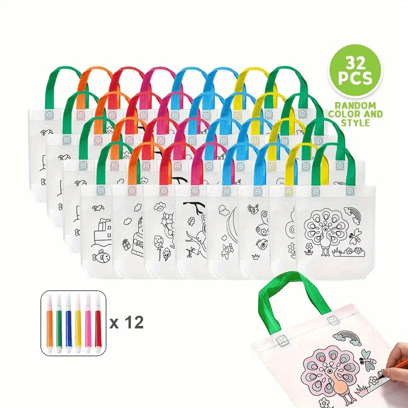 Artistic Non-Woven Fabric Drawstring Bags with Watercolor Pens