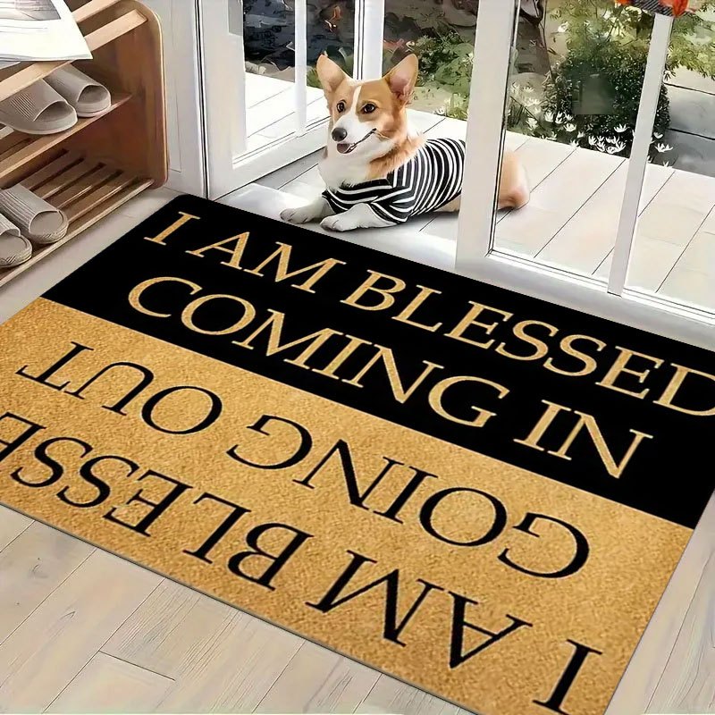 TEMU 1pc Indoor Entrance Welcome Doormat Going Out Print Flannel Nonslip Comfortable Easy To Clean Great For Bedroom Living Room Or Home Decor Door