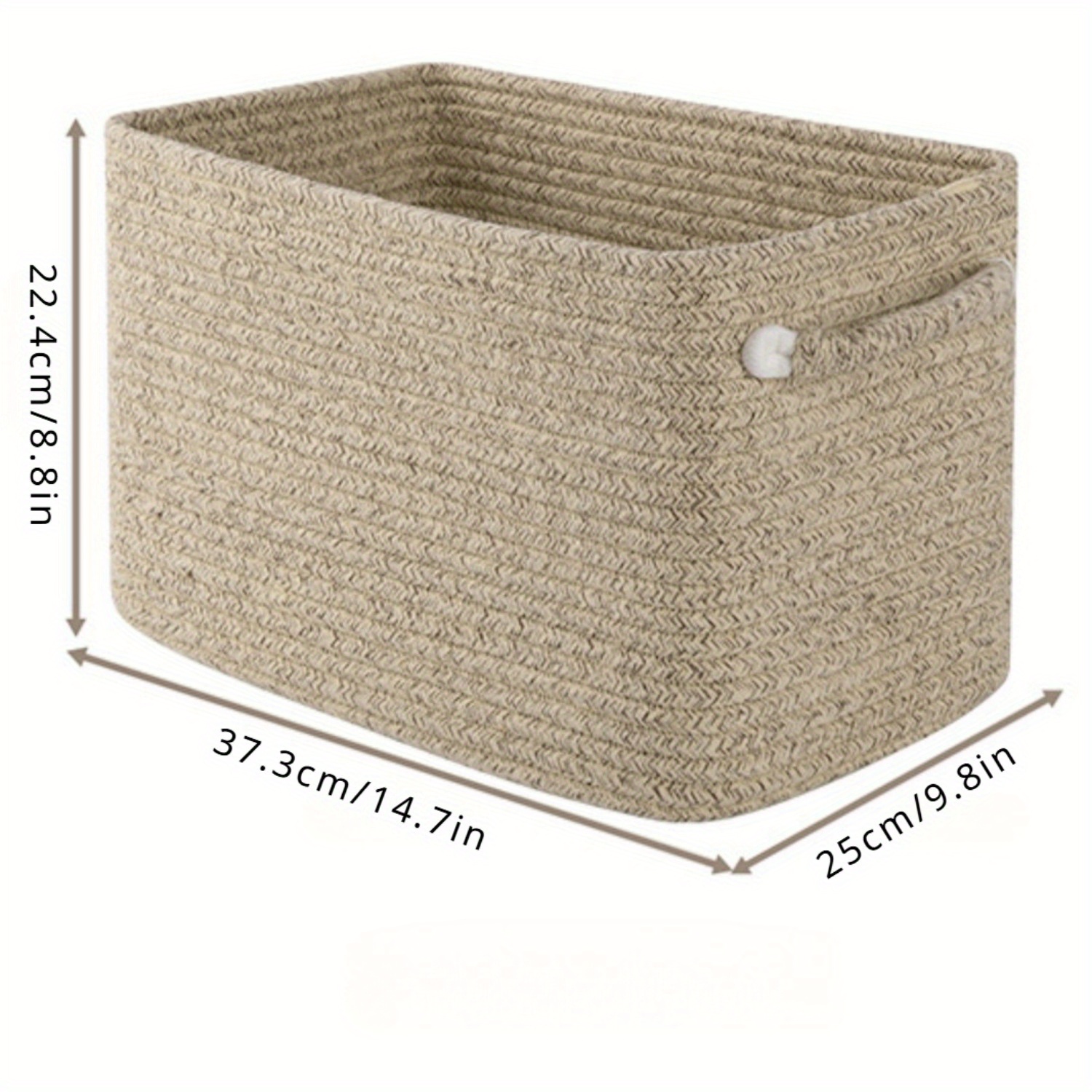 2pcs Cotton Rope Baskets (37.34cmL X 24.89cmW X 22.35cmH), Woven Storage Baskets, Rectangular Storage Basket with Handles, High Rim, Shelves Storage Baskets, Home Decor|Clothes Storage|Room Storage, 2-Pack, Shelf Baskets