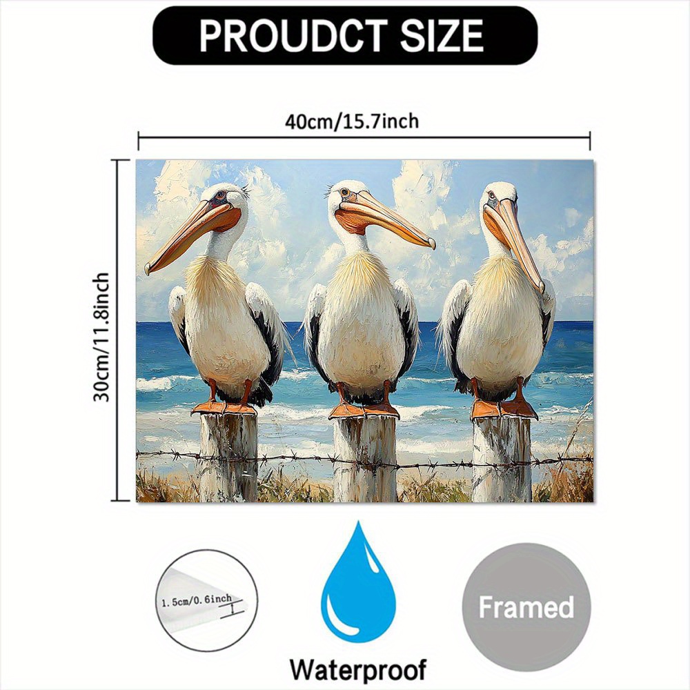 TEMU 2d Flat, 1pc 1pcs Wall - Minimalist Wood Framed Canvas With 3 Sitting On Posts, Wrap-around Frame, Ready-to-hang Bird Decor Suitable For Room,