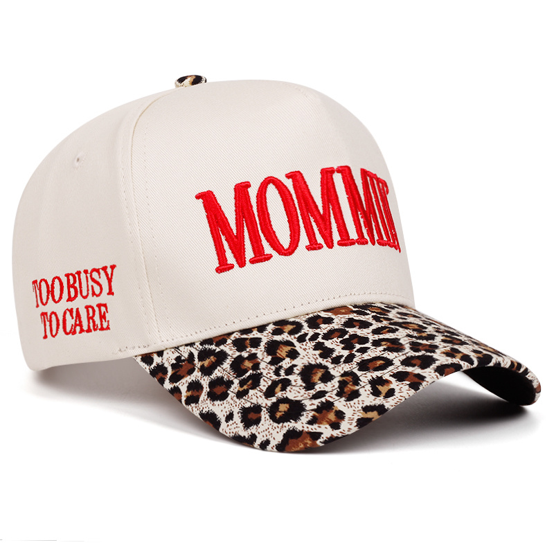 TEMU Casquette de baseball brodée Mommin' | Visière à imprimé léopard | Snapback réglable | Chapeau de soleil décontracté pour femme
