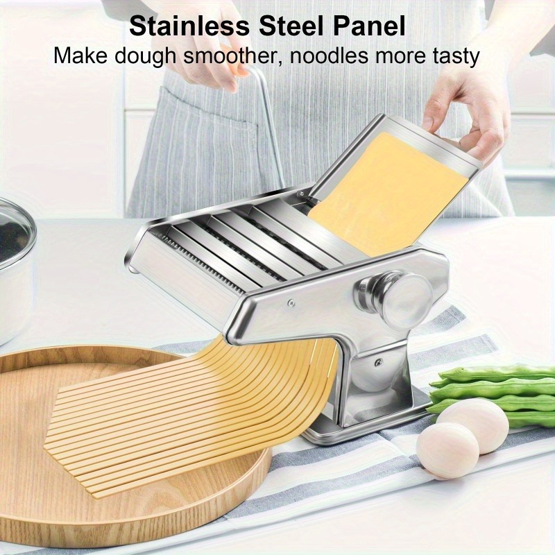 stainless steel manual pasta maker machine with 6 adjustable thickness settings hand crank double roller for fresh spaghetti   noodles and dumpling skins kitchen gadget details 10