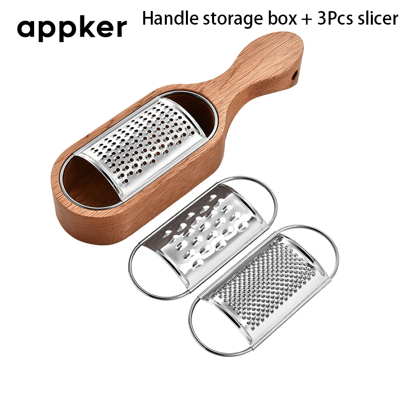 TEMU Râpe de cuisine polyvalente Aoppker | Livrée avec 3 lames à trancher | Idéale pour le fromage et les légumes | Comprend un rangement, parfaite