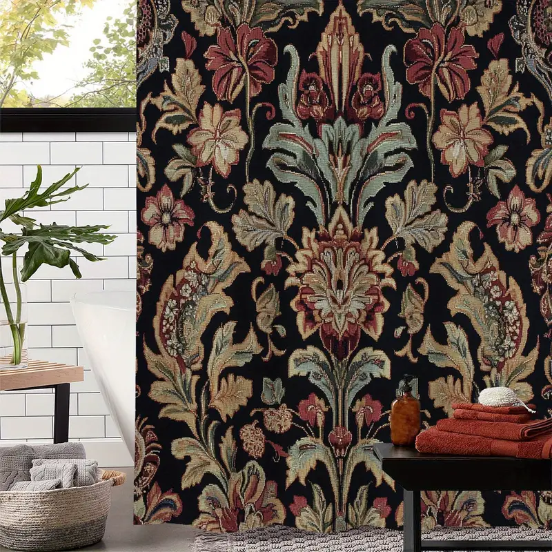 Dazzlewall Vintage Black Floral Shower Curtain – 72x72 Inches, Waterproof Polyester, Includes 12 Hooks