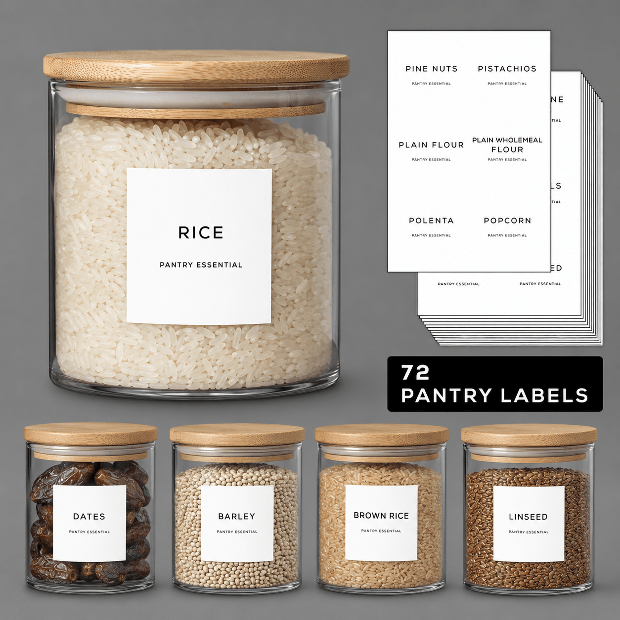 TEMU 72pcs English Kitchen Spice Jar Labels Set - Minimalist Waterproof & Removable Stickers For Pantry Storage, Baking, Herbs & Seasonings, 2'x2'