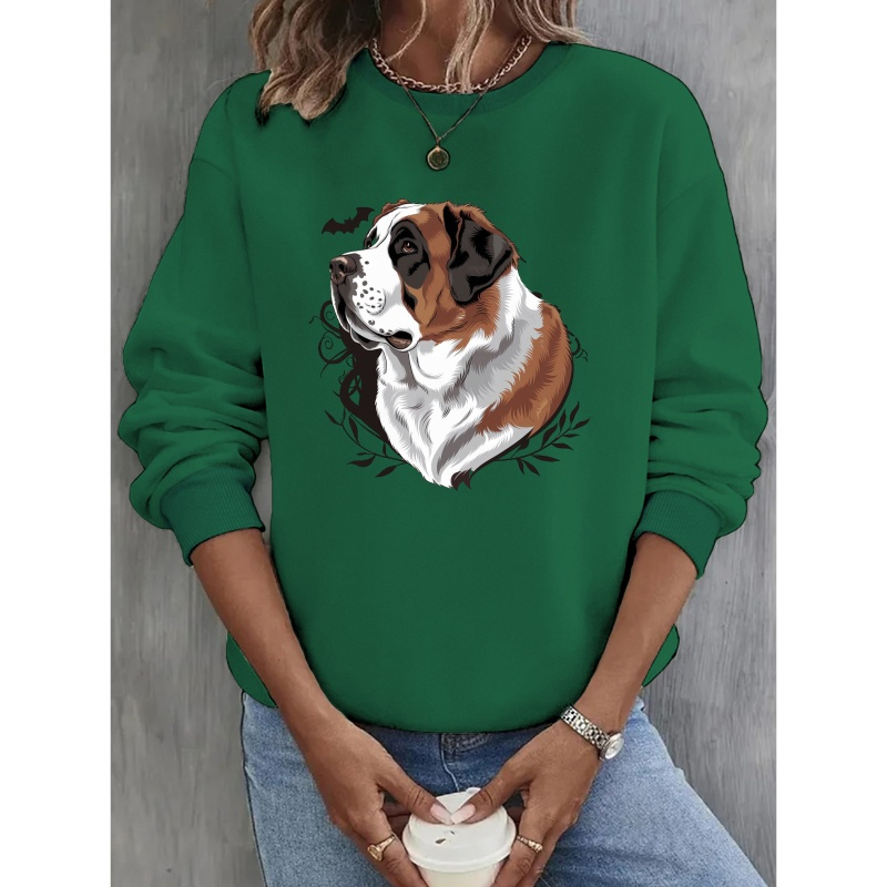 

Sweatshirt Col Rond avec de Chien Saint- - Mélange de Polyester Décontracté, Lavable en Machine - Mode Féminine pour &