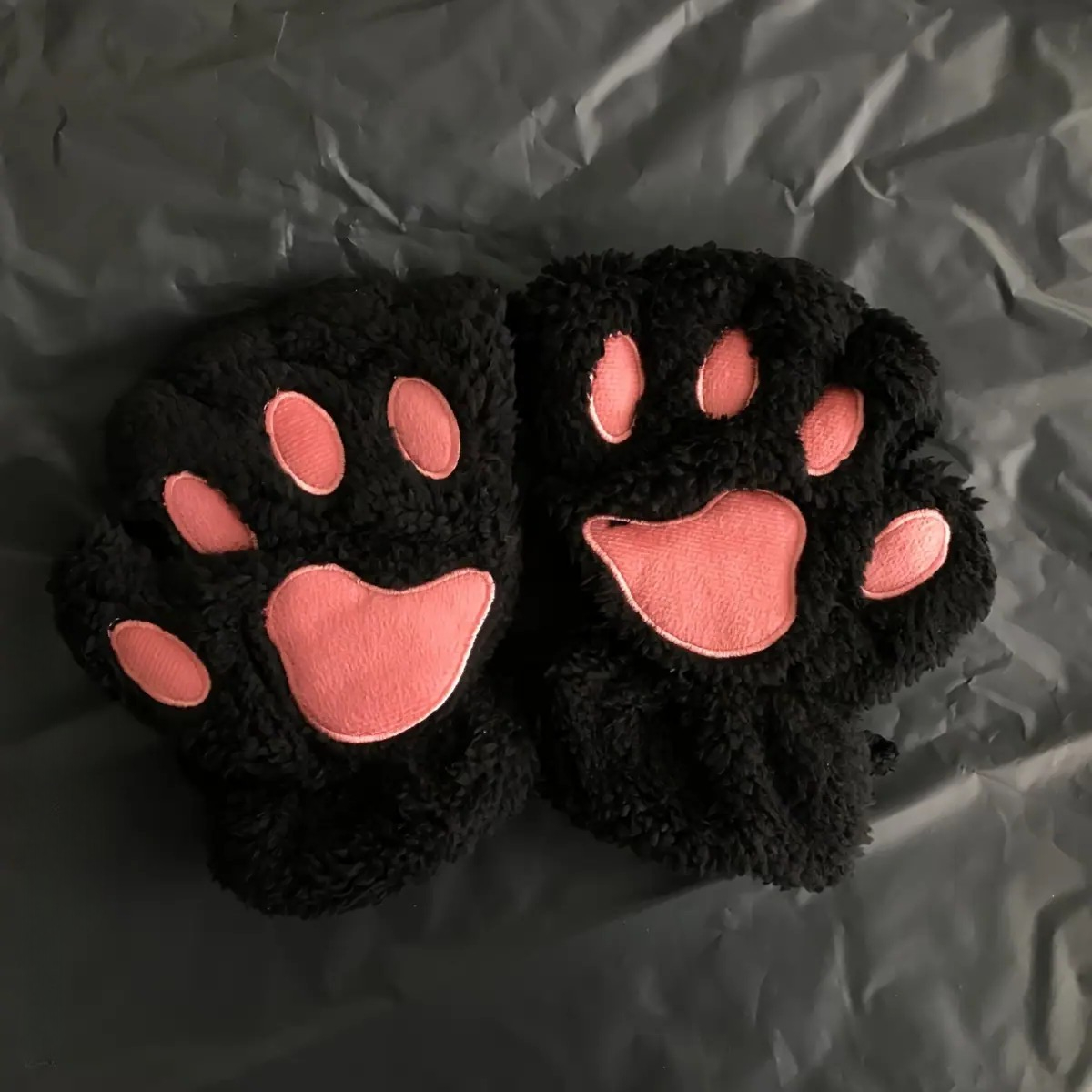 TEMU 1 Pair Soft Cute Cat Paw Fingerless Gloves, Thickened Lamb Teddy Bear Palm Print Design, Student Office Typing Touchscreen Non-blocking