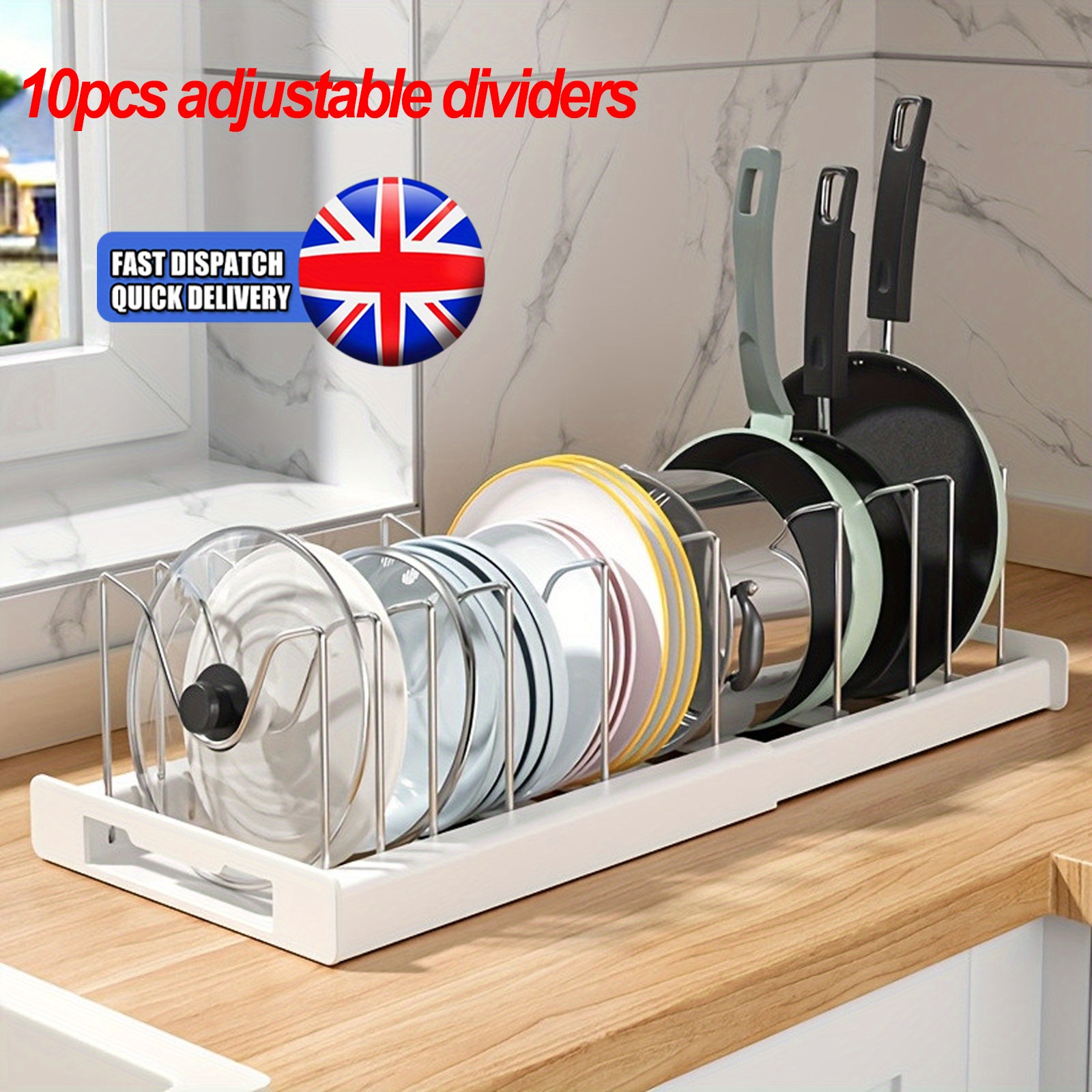TEMU 10 Tier Expandable Saucepan Pan Pot Lid Holder Kitchen Organiser Rack Storage White