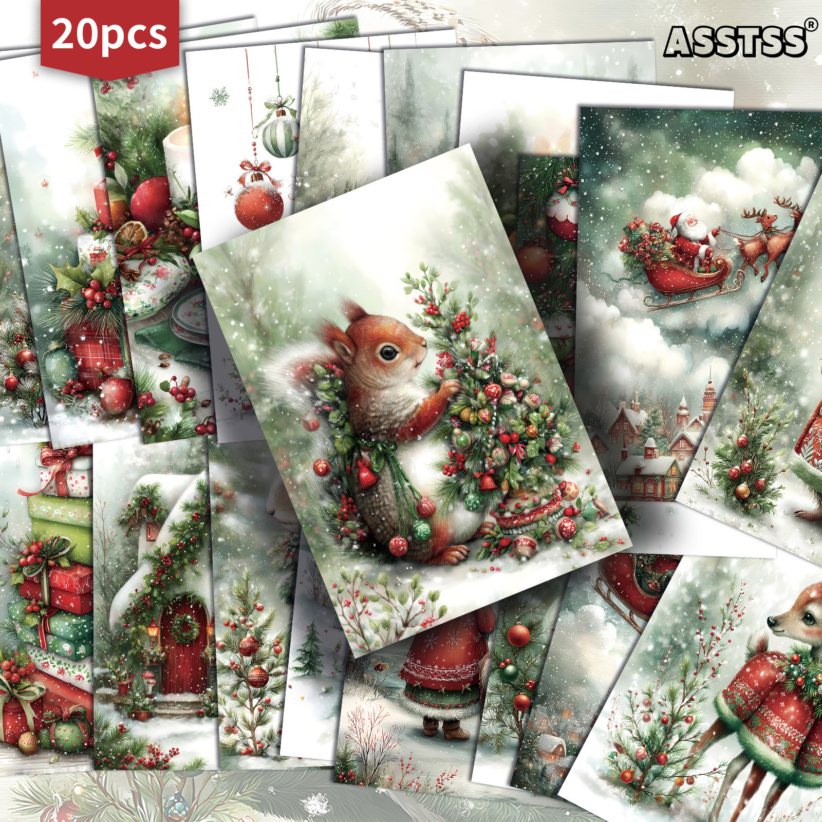 TEMU Set Of 20 Assorted Vintage-style Christmas Gift Cards Featuring Adorable Forest Animals - Measuring 4x6 Inches, Perfect For Retro Junk Journals,