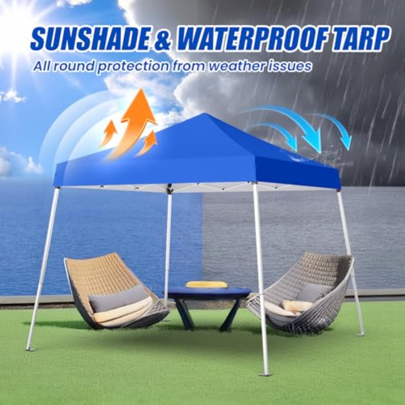 10x10 Instant Pop Up Canopy Gazebo - Heavy-Duty 300D Sier-Coated Fabric, UPF 50+ UV Block & CPAI-84 Flame Retardant, Easy Setup/Teardown in Minutes, Slant Legs with Stable Base, Portable Shelter with Storage Bag for Camping, Beach, Patio, Backyard Parties - Blue Outdoor Tent