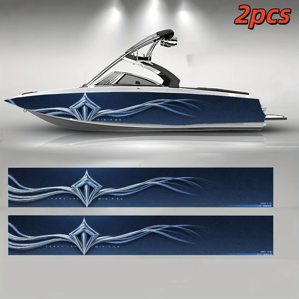 2pcs 2D Blue Abstract Geometric Boat Decals