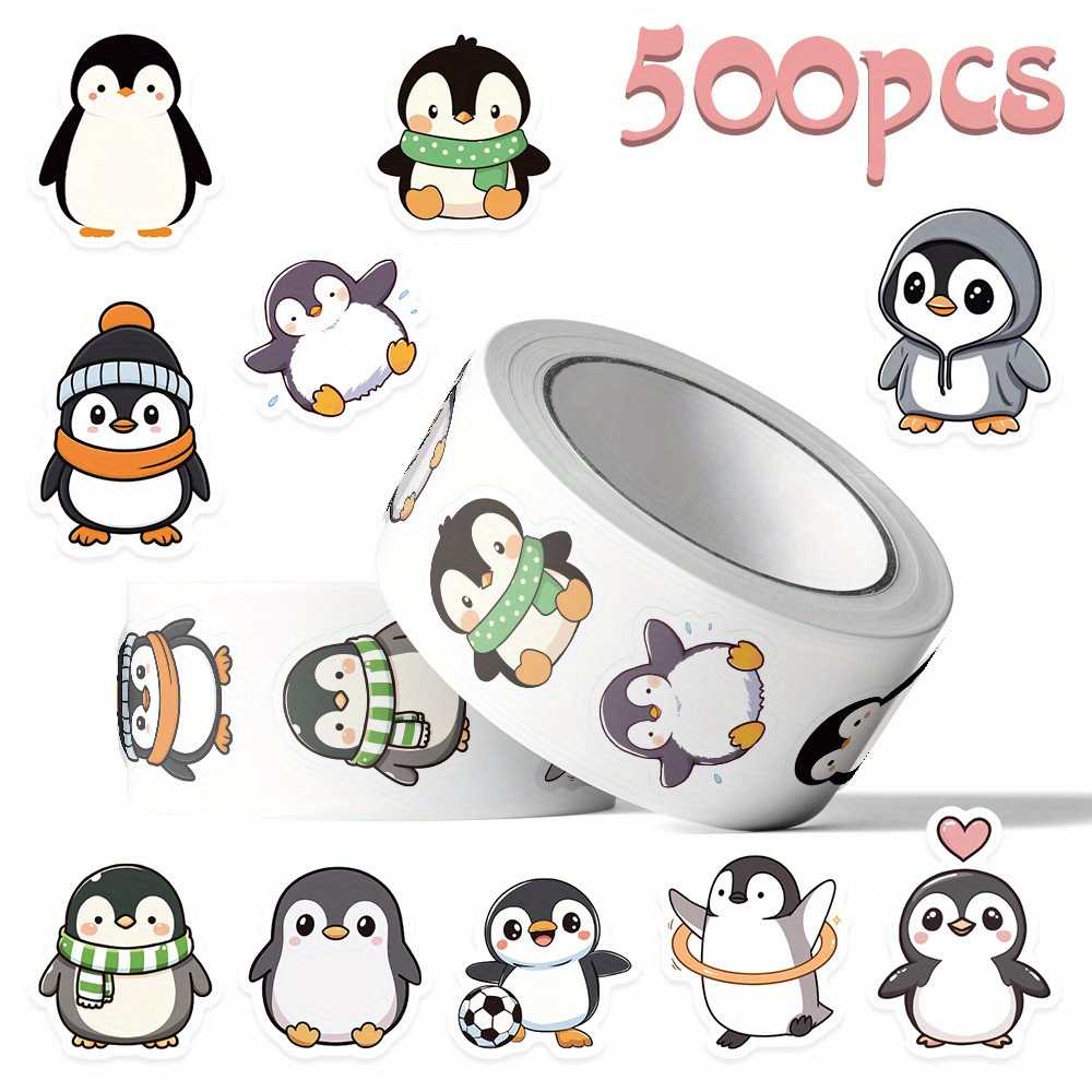 Image of 500pcs Penguin Sticker Roll Penguin Stickers Penguin Gifts Penguin Decorations Decorative Stickers Graffiti Stickers Vinyl Sticker For Water Bottle Laptop Phone Skateboard Bike Luggage Guitar