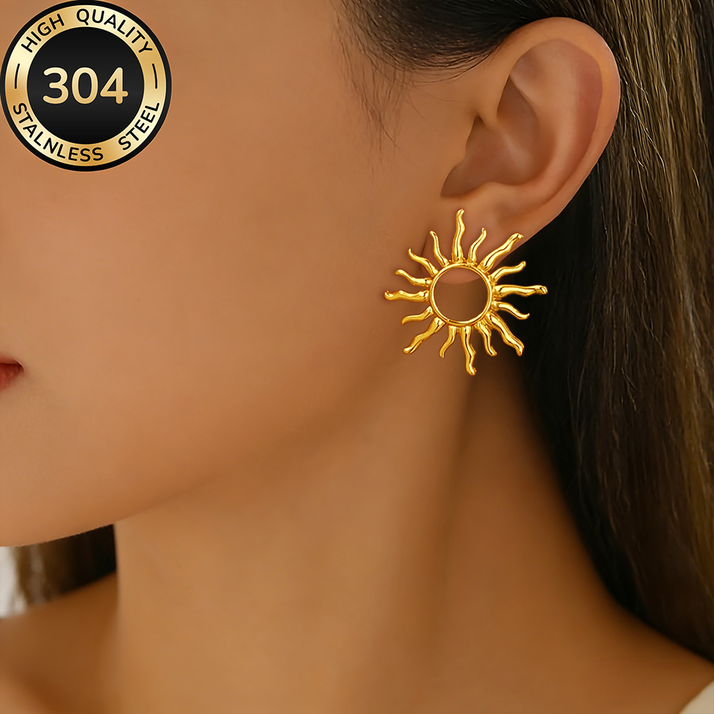 Women's High-Quality Stainless Steel Golden Sun Stud Earrings