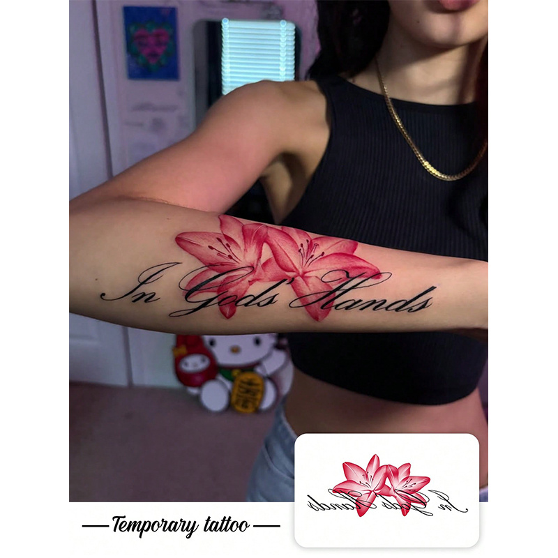 1pc Valentine's Day Edition Y2k Style Flower& English Letter Waterproof Sweatproof Washable Temporary Tattoo, Suitable Arm& Shoulder, Realistic 3-5 Days Lasting