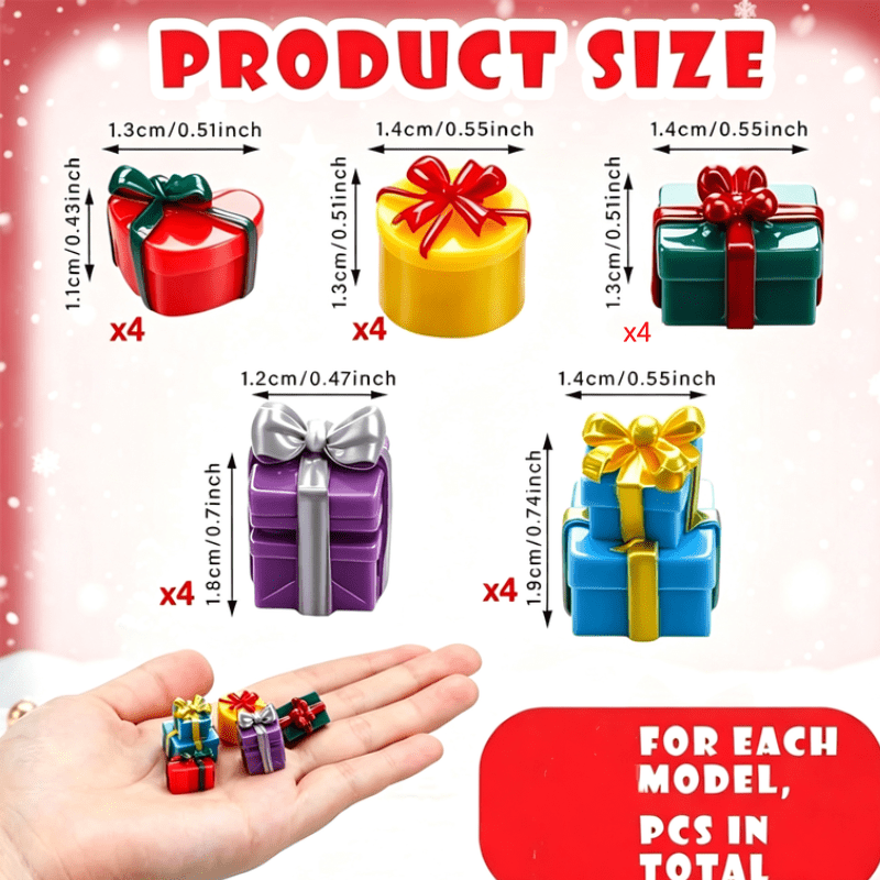 TEMU Ornements de boîtes cadeaux miniatures réalistes et colorés multi-styles, matériaux d'artisanat DIY faits à , accessoires de paysage pour bac à