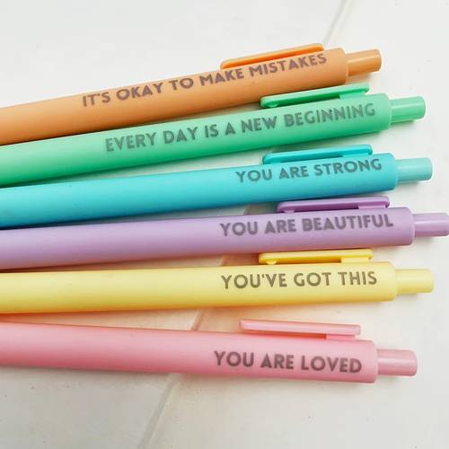 6pcs inspirational rollerball pen inspirational quotes retractable medium tip black ink plastic rubber handle universal for hands with pocket clip positive message writing p