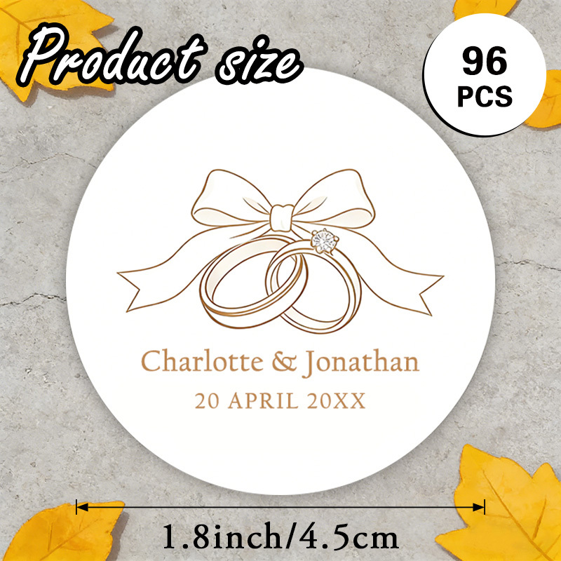 TEMU Adesivi Rotondi Personalizzati per Matrimonio 48/96pz, , Data, ecc. con Anelli Intrecciati e in Stile Line Art Minimalista, Ideali per di Nozze,