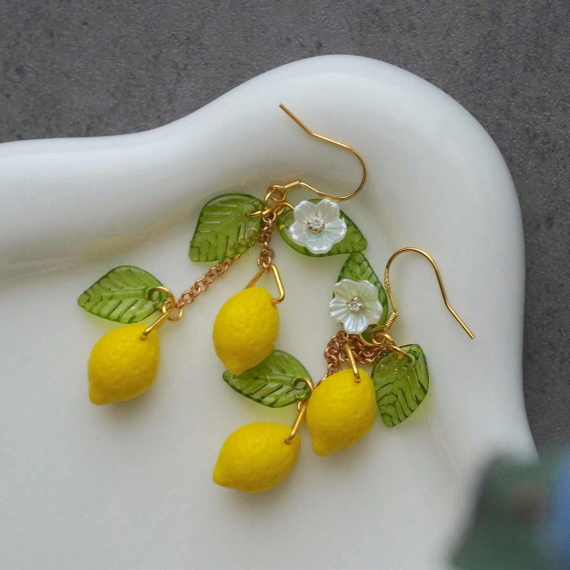 TEMU 1 Pair Of Lemon-themed Pendant Stud Earrings Suitable For Women' Wear & Gifts, Lemon , Minimalist Elegant Ear Accessories, Versatile For Birthdays, Weddings, Casual Or Special Occasions