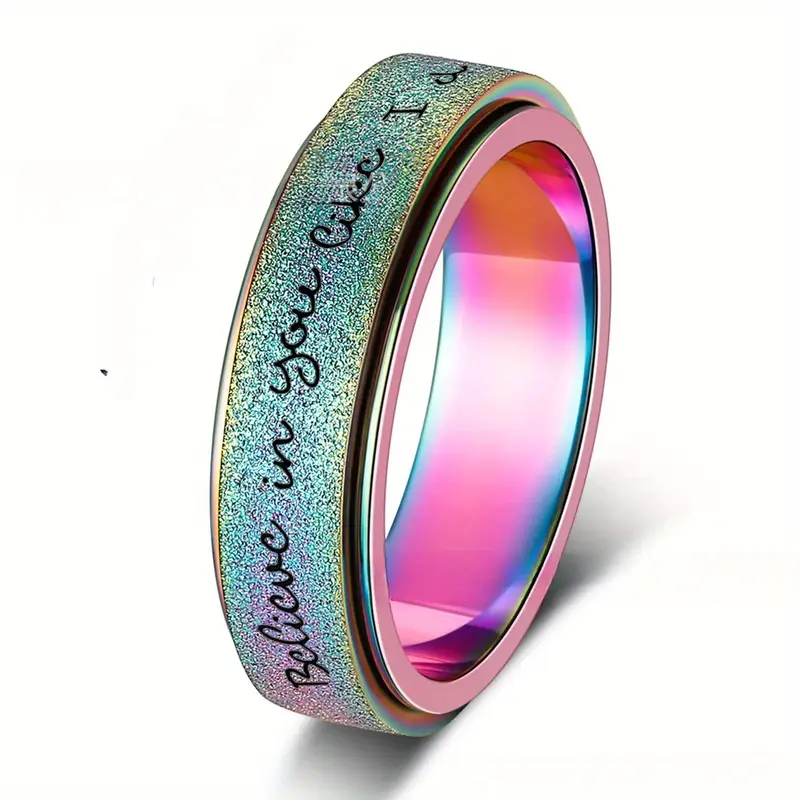 6mm rotating stainless steel ring with believe in yourself engraving black white gradient durable stylish for men spring fashion accessory motivational jewelry gradient durable jewelry Product details 4