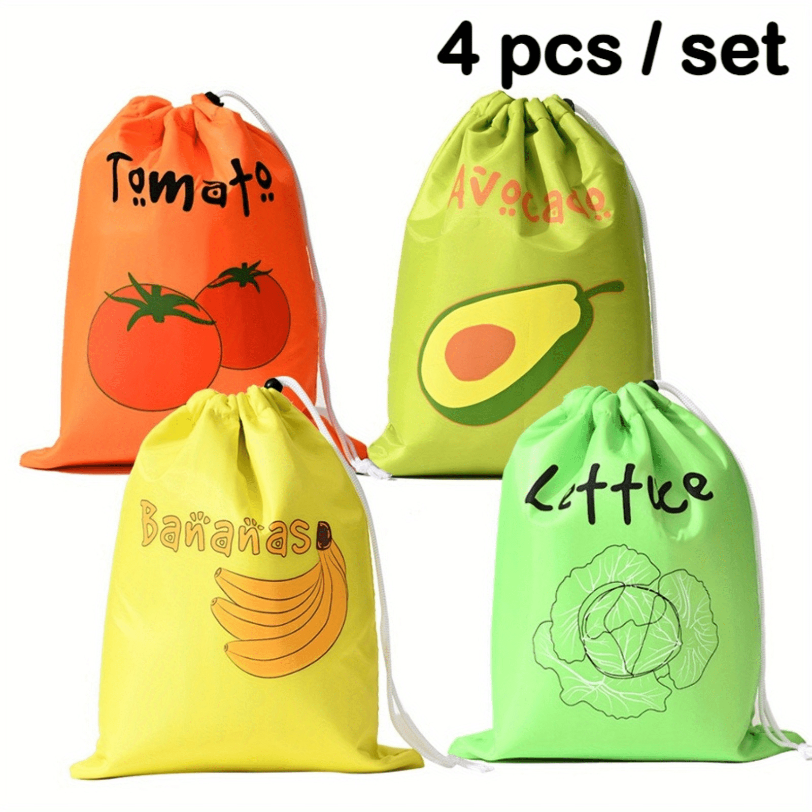 TEMU 4pcs Reusable Fruit And Vegetable Fresh Keeping Bags, Nylon Zipper Bags, Colorful Design, Suitable For Kitchen, Travel And Camping