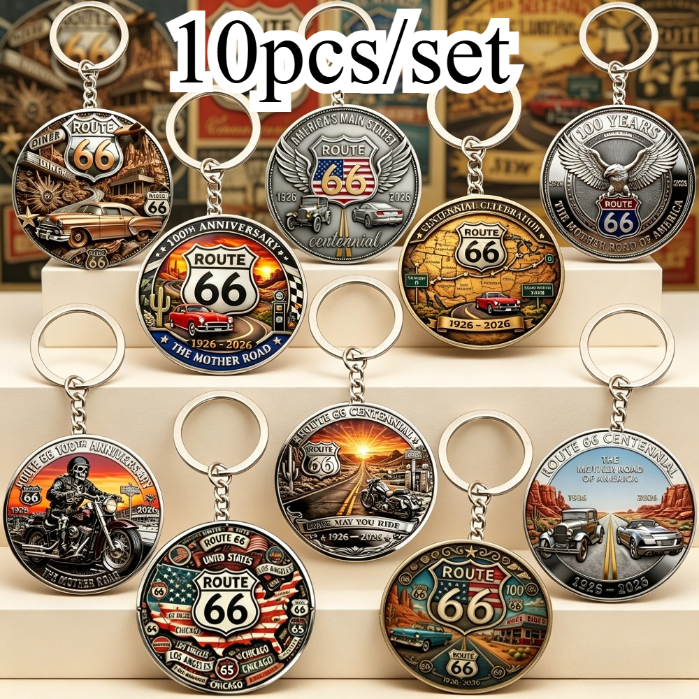 TEMU 2D Plat - Lot de 10 porte-clés commémoratifs en acrylique plat 2D, avec paysage de et moto, idéal pour , et