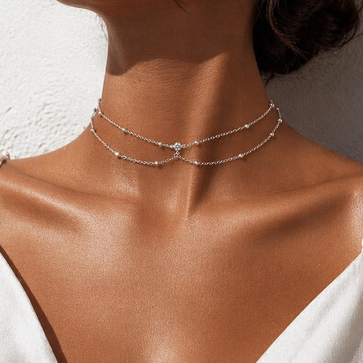 TEMU Collar de clavícula apilable de múltiples capas, 1 pieza, para mujer, versátil con un elegante. Accesorio de cadena de Ins de lujo con un diseño