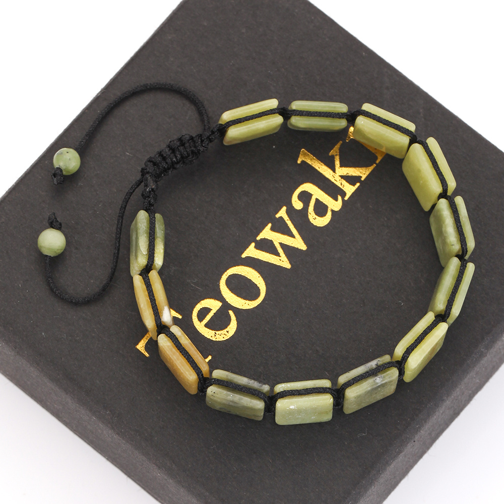 TEMU 1pc Adjustable Chinese Style Grooved Rectangle Beaded Bracelet For Men, Braided Cord Bracelet, Minimalist Unisex Casual Jewelry Gift