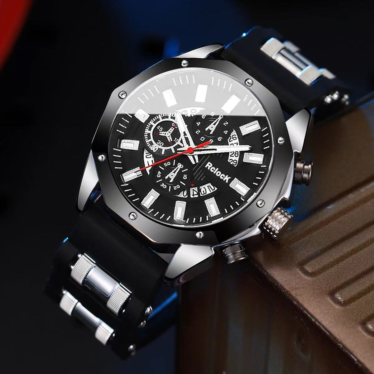 1 MSCXDK Modern Luxury Blue & Golden Chronograph Analog Watch with Date/Day Display, Shockproof Quartz Movement, Golden Case & Blue Strap - Unisex Wristwatch for Men & Women, Dress Watch for Casual/Formal Occasions, Gift for Him/Her