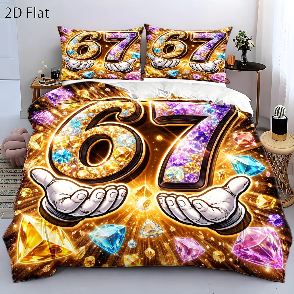 TEMU Luxury Digital 67 Diamond-studded Duvet Cover Set, 3pcs Bedding (1*duvet Cover   2*pillowcases), Suitable For And Machine Washable, Invisible