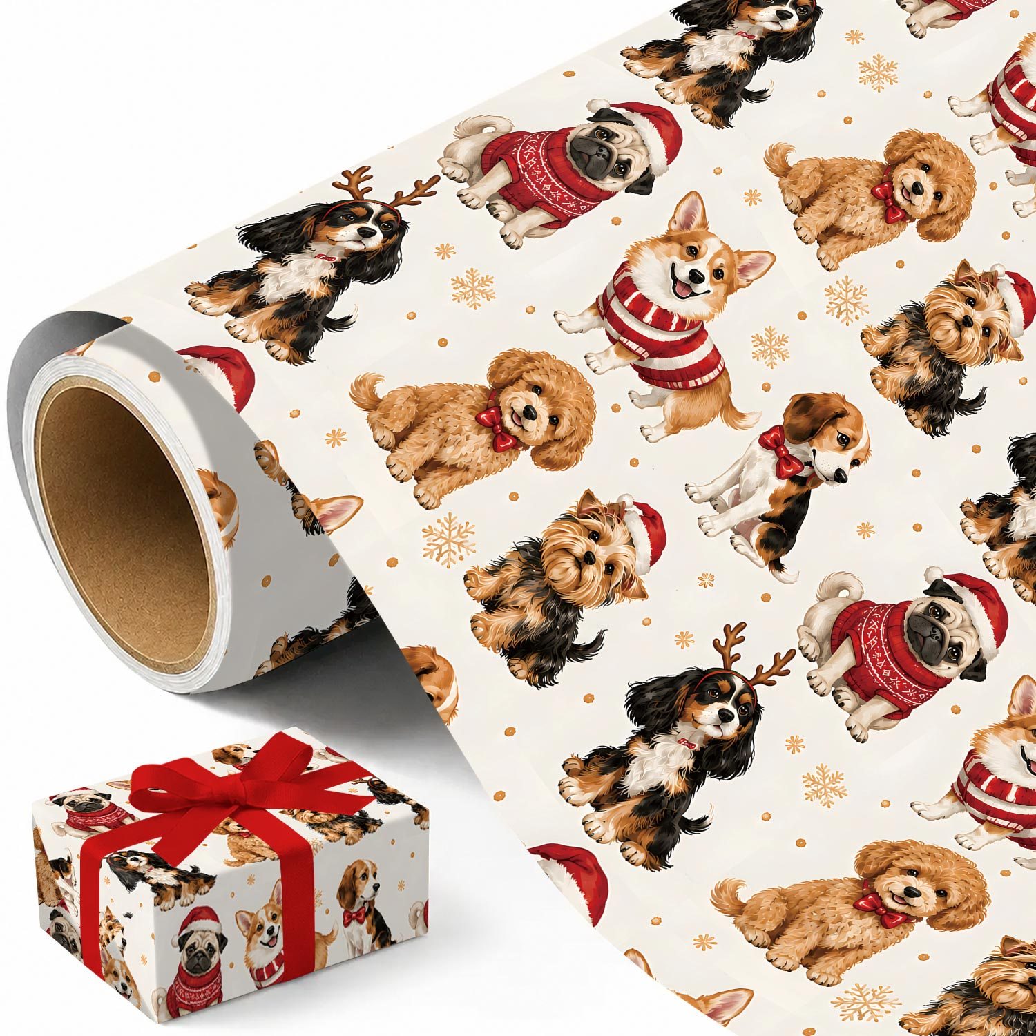 TEMU Inpakpapierrol voor honden met kerstthema - 17,7 inch x 118 inch, cadeaupapier voor met kerstman-hond ontwerp voor kerstcadeaus, het maken van