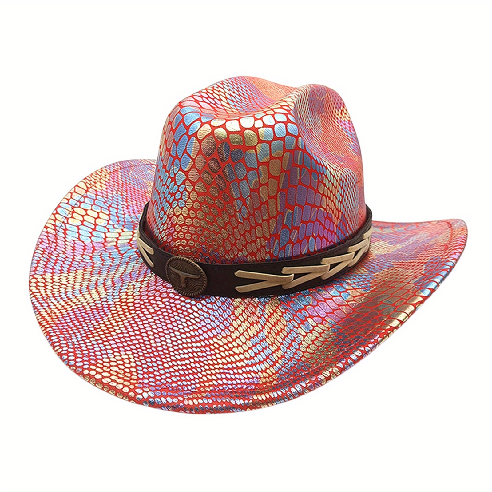 Women\'s Cowboy Hat with Metal Bull Hatband, Wide Brim Sun Protection Women main image 2