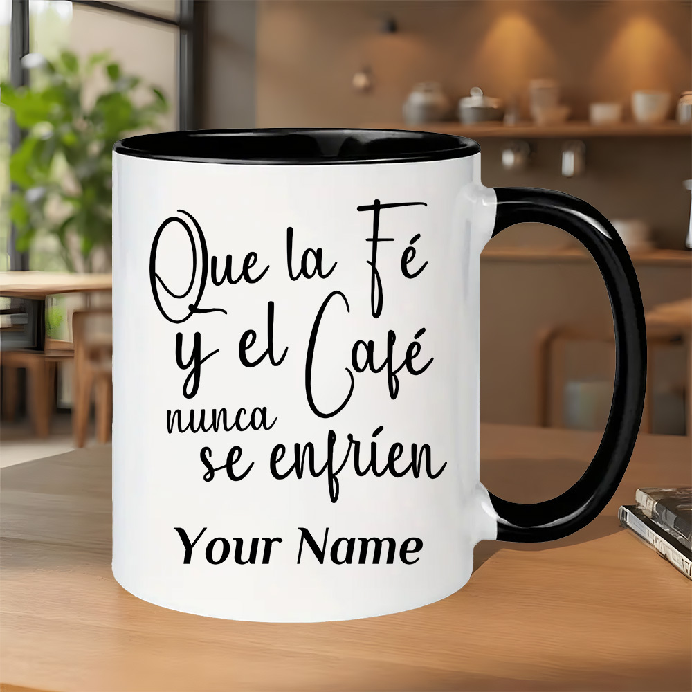 TEMU 1pc 'may Faith And Coffee Never Get Cold' Spanish 11oz Ceramic Mug | Inspirational Faith & , Custom Name, Dishwasher Safe, Perfect For Hot/cold