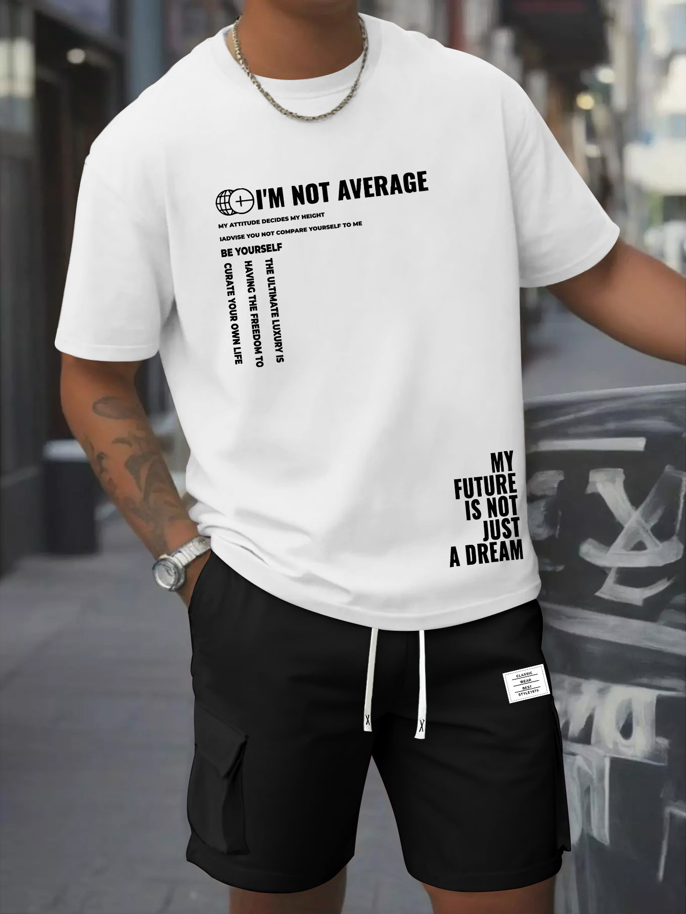 Men's Casual Two-Piece Set, Pure Cotton Round Neck Short Sleeve T-Shirt and Work Pants with Pockets