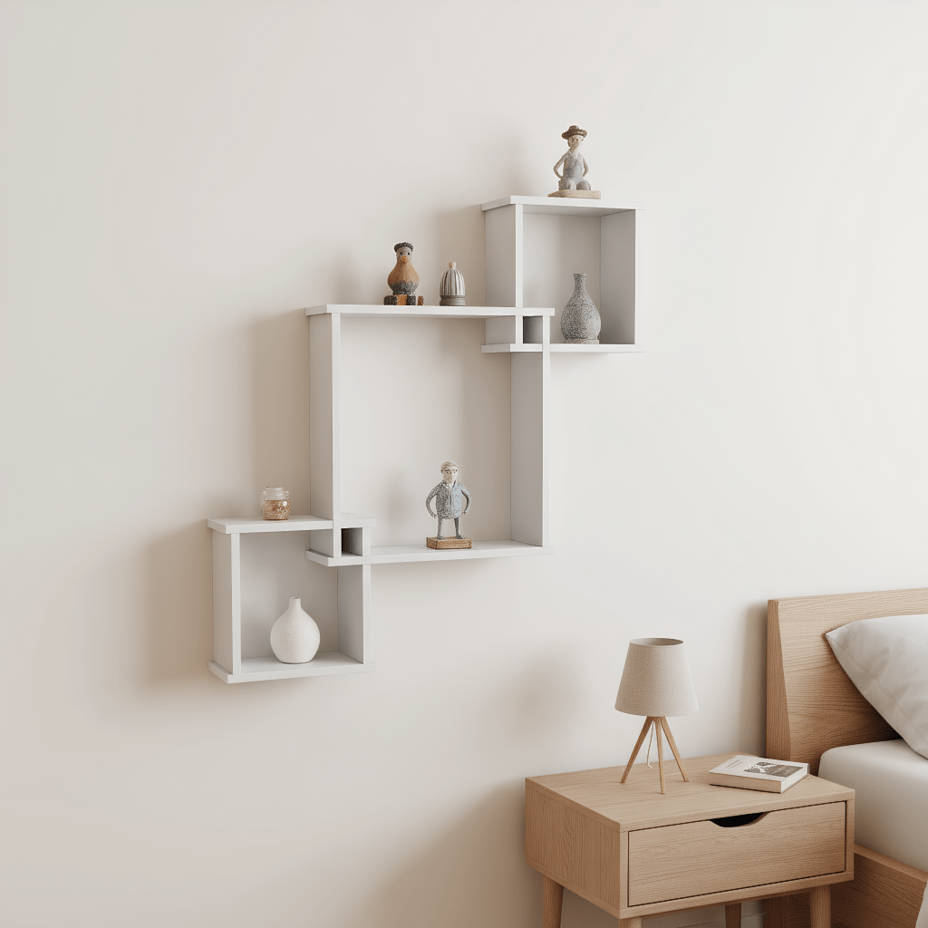 E-shop Geometrisches schwebendes Wandregal – Mini-Pflanzendekor-Display | PVC-Wandregal ohne Bohren für Wohnzimmer, Schlafzimmer, Zeitschriften-,