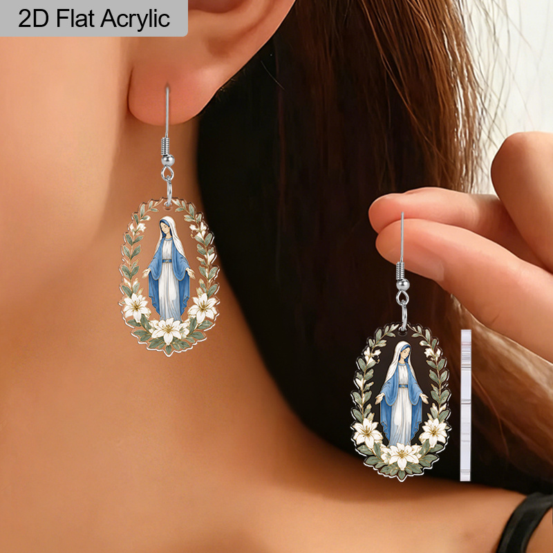 Elegant Flower Virgin Mary Acrylic Dangle Earrings