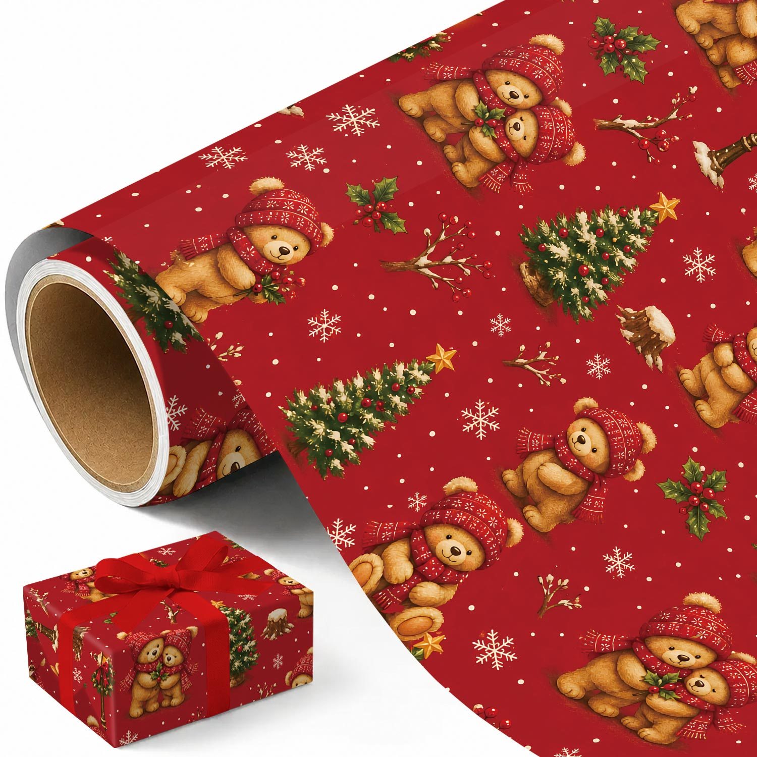 TEMU Rouleau de papier cadeau de Noël en peluche - 17.7 X 118 pouces, papier d'emballage cadeau de fêtes avec , de Noël et d'hiver pour cadeaux de