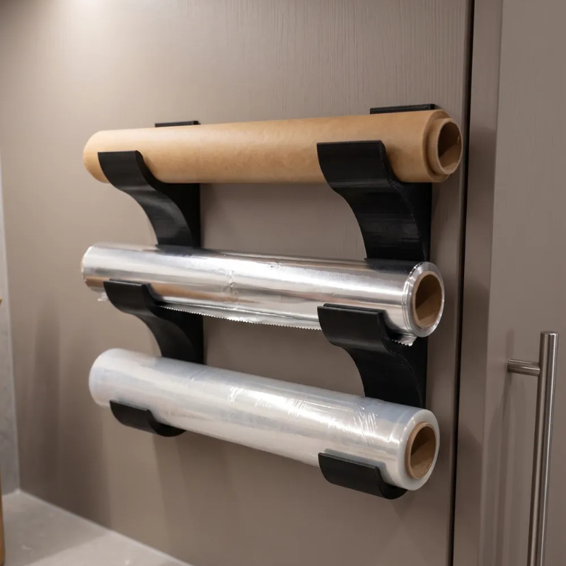 TEMU 2-pack, 3-roll Kitchen Paper/plastic Wrap/aluminum Foil Wall-mounted Holder, Storage Rack (accommodates Rolls With Diameter Of 50mm Or Less),