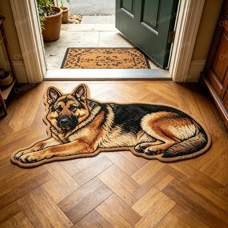 TEMU Velvet 900g 9mm American Home Entrance Anti-slip Carpet 2d Painting Simulation Of A Lying-down German Shepherd Living Room Carpet Cute And Fun