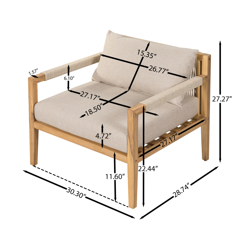 Acacia And Beige Rope Lounge Chair with Ceramic Tile Side Table Set