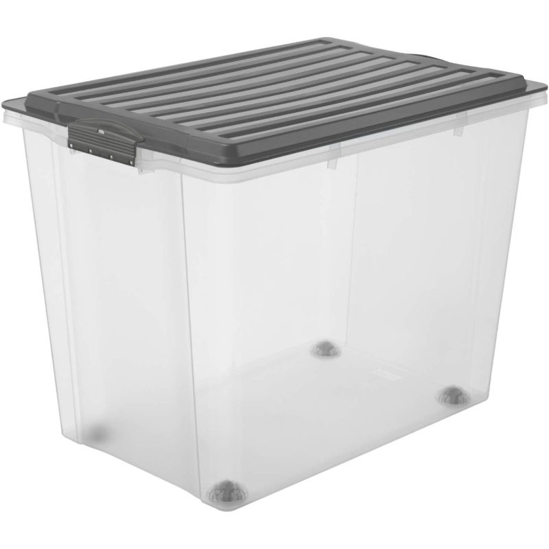 Compact Aufbewahrungsbox 70l Mit Deckel Und Rollen, (pp), Grau/transparent, A3/70l (57.0x 39.5x 43.5cm)