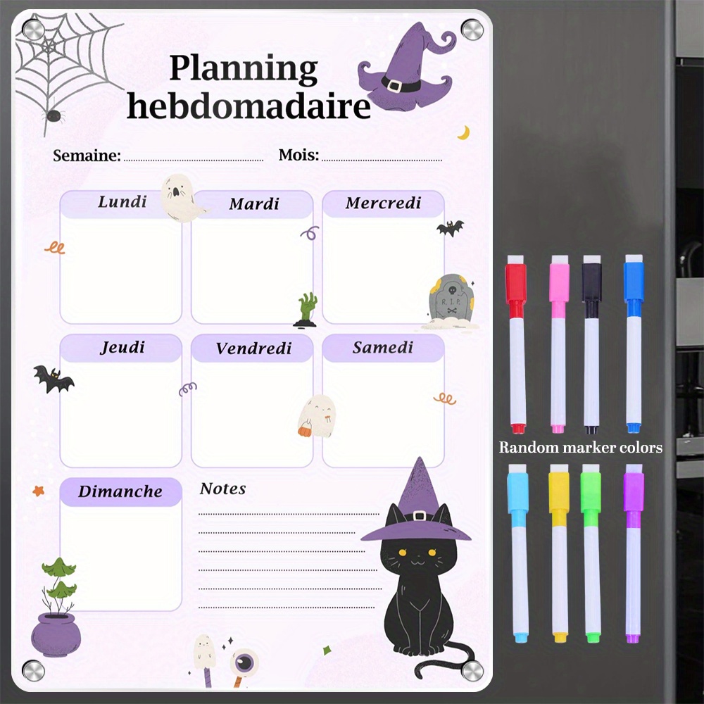 TEMU Agenda Hebdomadaire Blanc Magnétique - Édition Française - Noël, Thanksgiving, Halloween Couleurs Aléatoires - Design Aimant de Réfrigérateur -