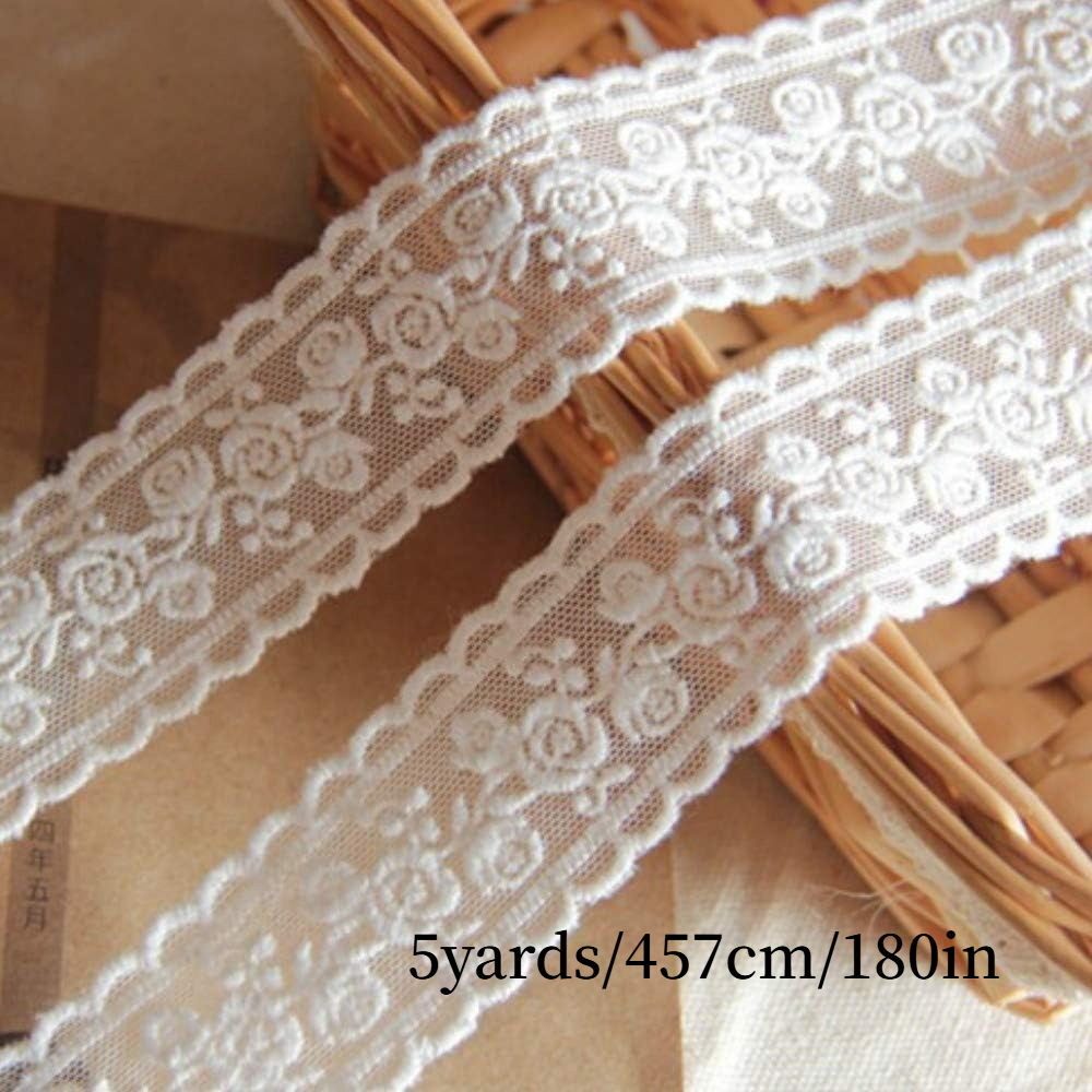 TEMU Ruban en dentelle délicat à motif floral blanc pour mariage/décoration de mariée, artisanat, couture, décoration d'intérieur, 5 yards