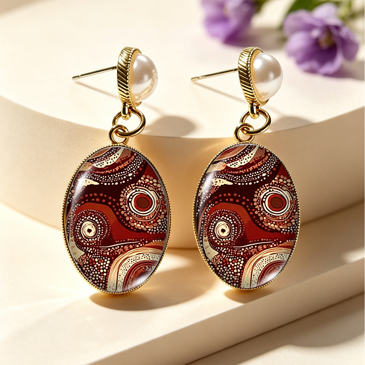 TEMU 1 Pair Tribal Bohemian Earrings, Red Ochre Dot Painting Art Earrings, Without Battery