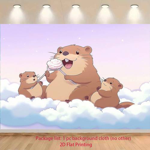 2d flat 1pc cute capybara groundhog blue wallpaper curtain banner uv printed room decor shower party background cloth soft pastel animal theme with capybaras no fade durable 2d flat