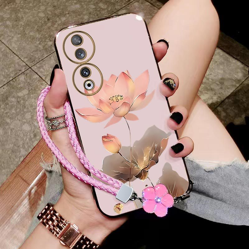TEMU Phone Case - A Lightweight And Comfortable Case In A Soft Pink Lotus Design, Perfect For The 90