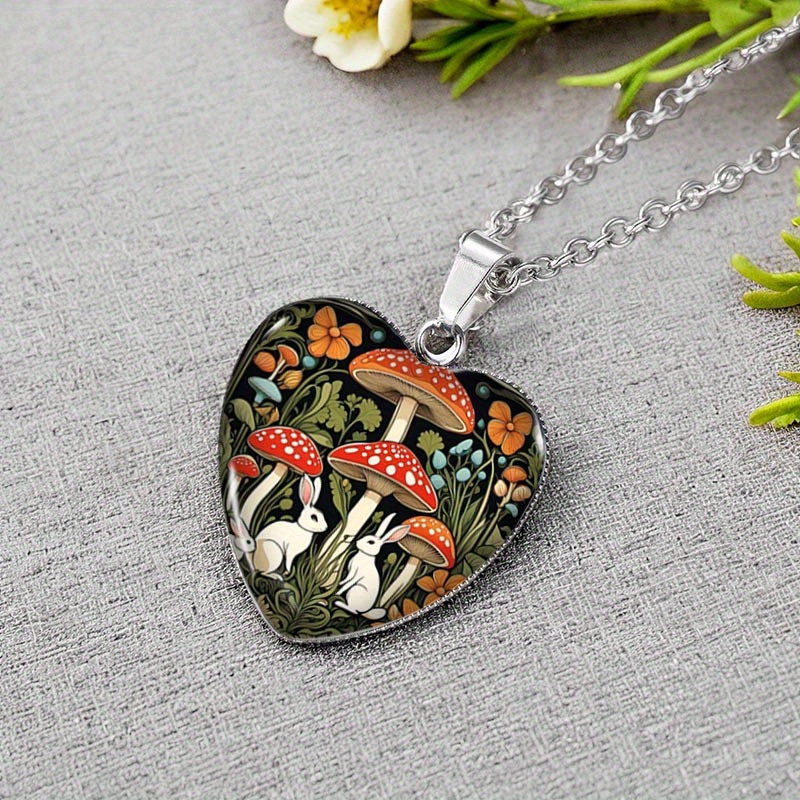 TEMU 1pc Mushroom White -shaped Necklace Glass Pendant Handmade Men's Jewelry