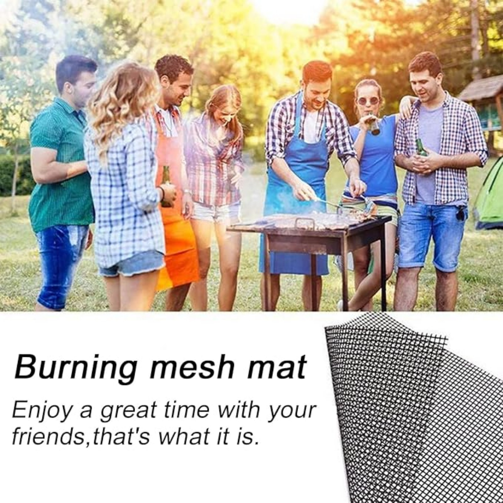 2pcs   glass fiber grill mesh mat set, reusable food contact safe grilling accessories for outdoor charcoal gas electric grills details 0