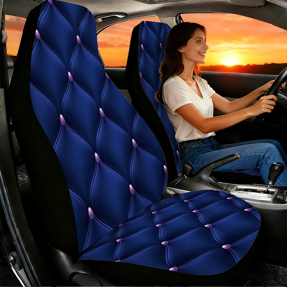 Image of 2pcs Luxury Royal Blue Diamond Tufted Pattern Car Seat Covers, Suitable For Front Seats, High , Material, Suitable For Cars, Suvs And Trucks, Women' Accessories.
